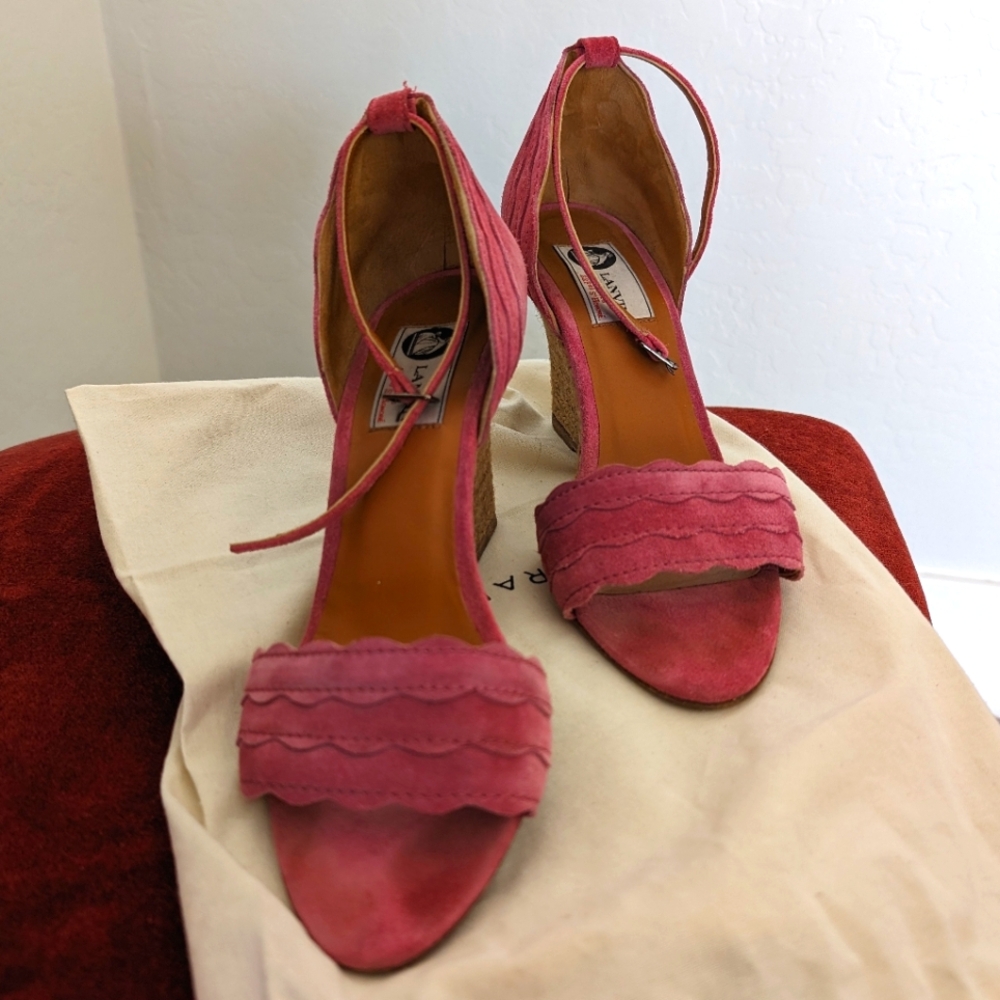 Lanvin pink suede wedge espadrilles